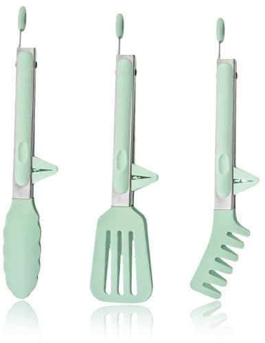 Ksvaye 3 Pezzi Pinze Cucina Acciaio Inox Pinza per Spaghetti Professionali Pinza Cucina Silicone Utensili Cucina con Punte e Manico Impugnatura Senza BPA, per Spaghetti,Insalata,BBQ,25.8/26.7/27CM