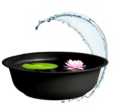 Spetebo Mini estanque redondo negro - 52 cm - Decoración de jardín en metal, maceta grande - Estanque ornamental mini, estanque para balcón, bandeja para estanque, maceta para plantas, maceta para