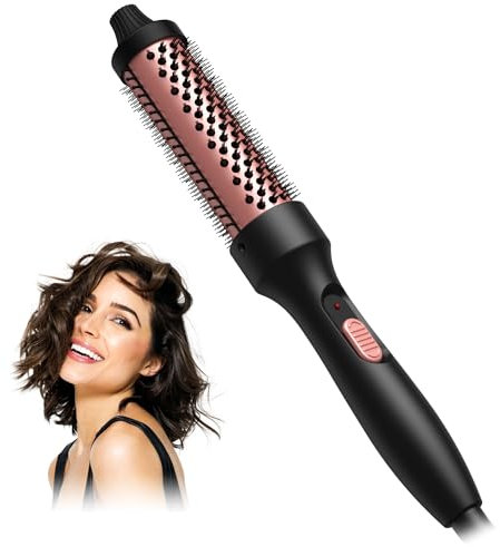 Thermal Brush, 32mm Barrel Hot Hair Brush Heated Round for Women, Heated Curling Iron Create Natural Curls Dual Voltage, UK Plug, Rose Gold