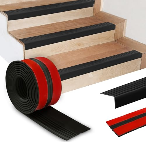 Yunlaishaocer Profilo per Bordi di Scale Autoadesivo,4M Profilo Antiscivolo per Gradini di Scale,Fascia per Bordi di Scale in PVC per Proteggere Dalle Cadute,Ideale per Interni ed Esterni(Nero)