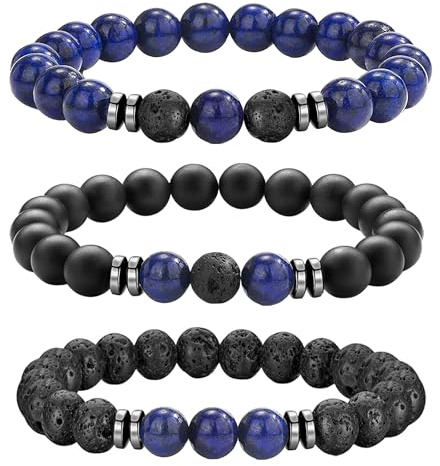 JUZICHEN Pärlarmband för män, justerbara natursten armband, herr, tigeröga armband för män, 8 mm stenar, armband, present smycken män, Moyenne, Läder, Rostfritt stål