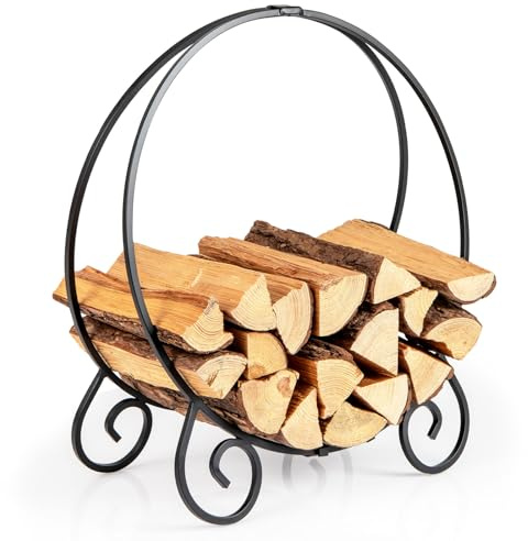 COSTWAY Vedhylla i metall, hopfällbar vedhylla, för inomhus- och utomhusbruk, vedhylla, lastkapacitet upp till 270 kg, 59 x 27 x 64 cm