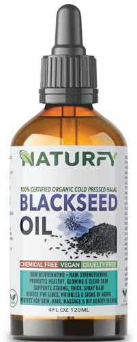 Black Seed Oil Pure Organic Cold Pressed 5X% High Strength also known as Cumin, Kalonji, Nigella Sativa, Premium Potent Hair & Skin Support, Vegan, Cruelty-Free, Chemical Free, Edible 100ml