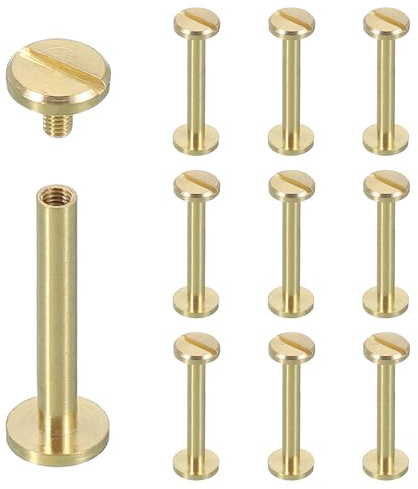 QUARKZMAN 10 Ensembles Rivets À Vis Chicago M4x28mm Métal Tête Phillips Clou Rivet Goujons Vis Connecteurs Pour DIY Ceinture En Cuir Sac Artisanat Reliure, Laiton