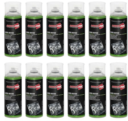 12 Bombolette Lava Motori, Capacità 400 ml, Spray Detergente per pulizia esterna di motori e parti meccaniche, Scioglie grassi e rimuove catrame e asfalto, Prodotto Made in Italy -473F -4,7