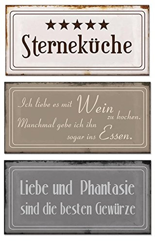 levandeo 3 Blech-Schilder im Set B x H je 18,5x9cm Metallschilder 5 Sterneküche 3er Set Vintage Shabby chic
