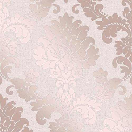 Fine Decor Wallcoverings FD42204 - Papier-peint Quartz damassé - Or rose