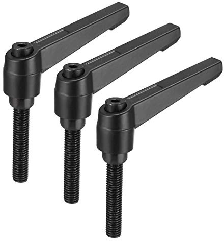 sourcing map M8 x 40 mm mango ajustable palanca de sujeción roscada botón de trinquete macho roscado perillas de bloqueo giratorio tornillo manijas de liberación rápida perno negro 3 piezas