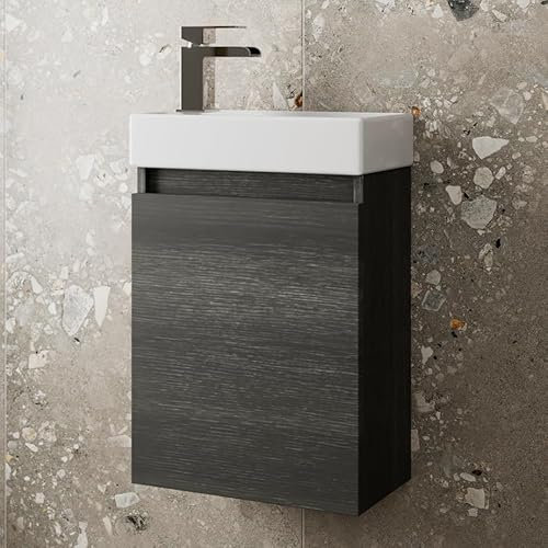 Artis 400mm Bathroom Vanity Unit With Wash Basin Ceramic Sink, Single Door, Cloakroom Storage Furniture Under Basin Cabinet, Wall Hung Cabinets, Charcoal Grey