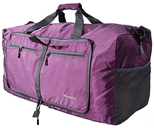 Woogwin Travel Duffel Bag Large Foldable Waterproof Overnight Bag for Beach Swim Bags Pool Sports Gym (60L Purple)