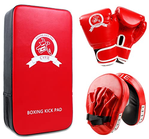 3-in-1 Boxing Equipment Punching Gloves Mitts Kick Pack Set for Kids Karate Mitts Pad for Beginners Arm Pad for Children Boxing Gloves for Muay Thai, Taekwondo, MMA Training, Gift for Kids Child