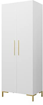 Mirjan24 Kleiderschrank Zinetto, 2-türig Schrank mit Einlegeplatten, Kleiderstange, Drehtürenschrank, Garderobenschrank, Farbauswahl (Weiß, ohne Spiegel)