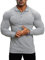 Lehmanlin Men's Stretch Muscle Shirts Long Sleeve Cotton T-Shirts Slim Fit Polo Shirt （Grey-L）