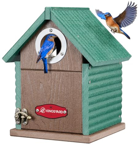 Kingsyard Recycled Plastic Bird House for Outdoors - Weatherproof Nesting Box with Clear View Panel & Predator Guard for Bluebird Wren Swallow Finch, Green