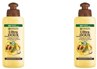 Garnier Ultra Doux À l'Huile d'Avocat et Beurre de Karité - Crème de soin sans rinçage Cheveux buclés à frisés 200 ml (Lot de 2)