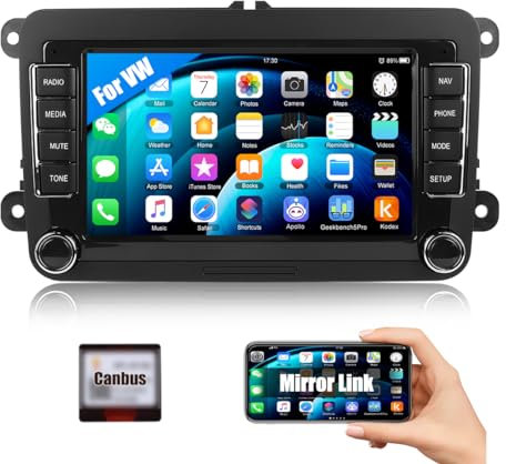 CAMECHO Android 13 Autoradio für VW Golf 5 Polo Skoda mit Navi Bluetooth,7 Zoll Doppel Din Auto Radio Touch Display mit Mirror Link FM/RDS WiFi SWC und USB