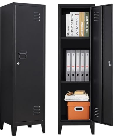 Metal Locker with Doors and Shelves, Locking Storage Cabinets for Small Spaces, Lockers for Employees, Lockable Storage Lockers for Office Garage School Gym