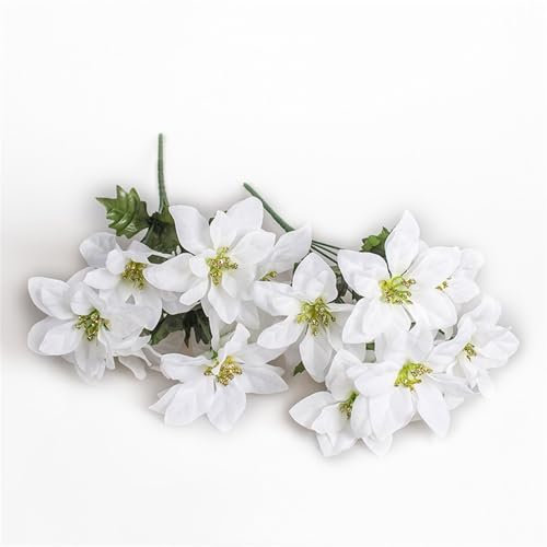 Lot de 4 poinsettia artificielles en soie pour décoration intérieure (blanc)