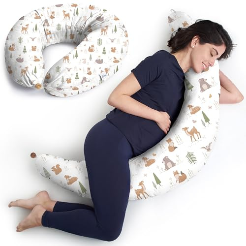 Niimo Cuscino Allattamento e Gravidanza XXL - Cuscino Gravidanza per Dormire con Federa 100% Cotone, Vincitore Del Doppio Platino Nel 2022, Ciambella Allattamento Neonato, Cuscino per Gravidanza