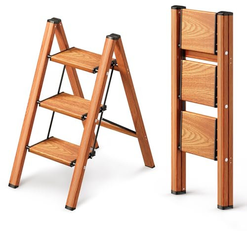 GameGem Escabeau 3 Marches, Tabouret Pliable à Pédale Large Anti-Dérapante en Aluminium Léger mais Robuste, Capacité 150 kg, Design Moderne Mignon pour Espaces Domestiques Intérieurs