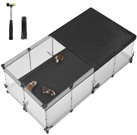 SONGMICS Kleintiergehege, halbtransparente Platten, atmungsaktiv, wasserresistentes Gewebe unten, Kaninchenstall innen, Meerschweinchen Käfig, Frettchen, 144 x 74 x 47 cm, wolkenweiß LPC015W01