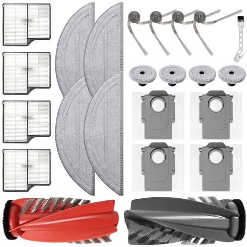 DianSung accessoires pour Roborock Saros 10 robot aspirateur pièce de rechange, 1 Brosses à rouleau + 4 chiffon de nettoyage + 4 bord Chiffon + 4 sac à poussière + 4 brosses latérales + 4 filtres
