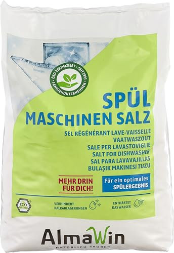 AlmaWin® Spülmaschinen Salz [6x 2kg] zum Schutz vor Kalkablagerungen & Wasserflecken - Geschirrspüler Salz für optimale Spülergebnisse - Regeneriersalz, Spezialsalz - 100% Natürlich, Bio & VEGAN