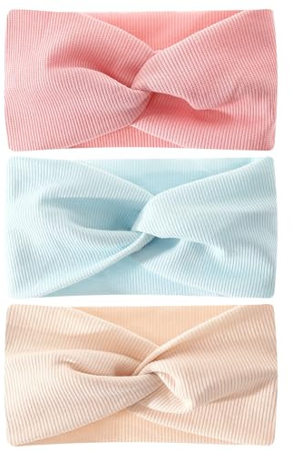 TPZORJX 3PCS Niñas Diademas Estirable Nylon Diademas Hechas a Mano Cabello Accesorios para Neonatal Lactante Niño Pequeño Niños,lazos pelo bebe (blanquecino + rosa + azul)
