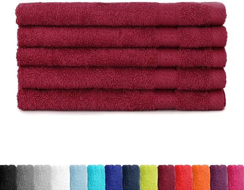 BaSaTex Asciugamano in spugna per ospiti, 30 x 50 cm, in confezione da 5 pezzi, 100% cotone, prodotto in verde, colore: bordeaux, rosso