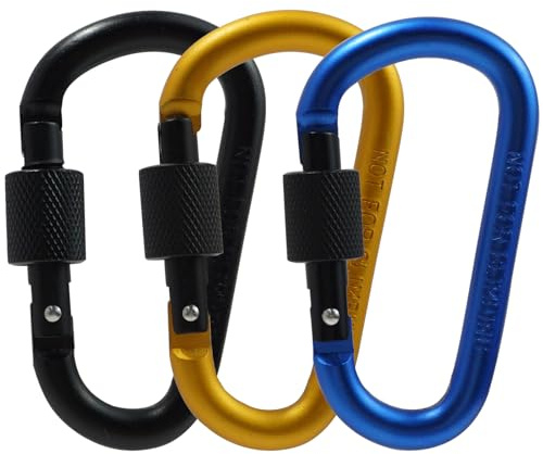 Carabiner Clip, 3 Pack Locking Carabiner Clips, Premium Aluminum Alloy D-Ring Carabiners Keyring for Key Chain, Outdoor, Camping, Hiking, Traveling, Fishing, Backpacking; Strong, Lightweight, Secure