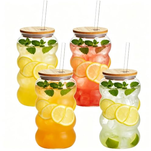Yisituo Drickglas med lock och sugrör, 4 stycken 500 ml plastmuggar återanvändbara, för dryckesfester, födelsedag, cocktail, bröllop, smoothie (4, klar)