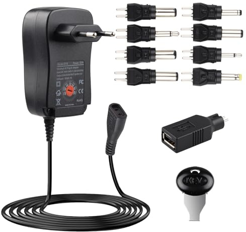 30W 12V 2A Fuente de Alimentación Universal, AC DC Adaptador de Corriente 3V 4.5V 5V 6V 7.5V 9V 12V Fuente de alimentación conmutada con 8 Puntas seleccionables para Dispositivos Electrónicos, 2A Máx