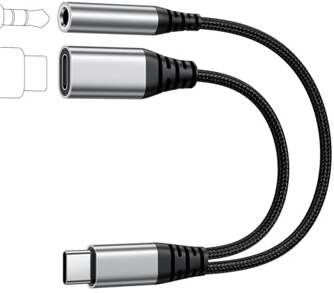 Adattatore USB C a Jack per Cuffie 3.5 mm [2 in 1] USB C a 3,5 mm Jack auricolare Aux Audio Cavo e Ricarica Convertitore compatibile con iPhone 15/15Pro/Samsung S24/S23/S22/S21/S20, iPad, Pixel 7/6/5