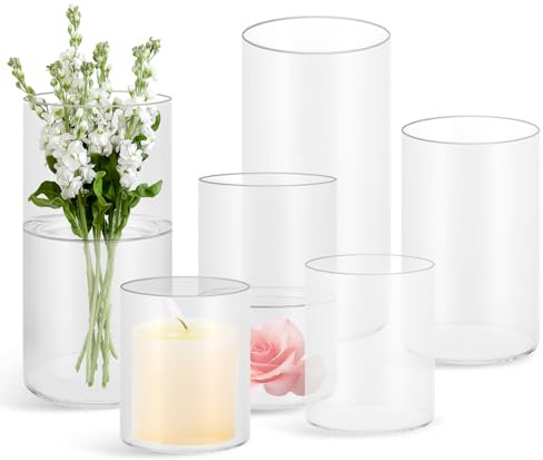 6 jarrones de Cristal cilíndricos, jarrone Decorativos de Cristal, candelabros de Cristal, jarrone de Cristal, jarrones de Cristal para decoración de Mesa, jarrone cilíndricos para Velas