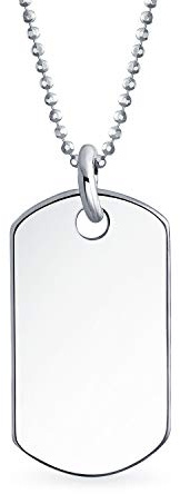 Bling Jewelry Gravure Personnalisé Moyen Plaque D'Identification Militaire Armée Collier Pour Homme Ados Argent Sterling Poli .925 Petites Moyennes Grandes Tailles