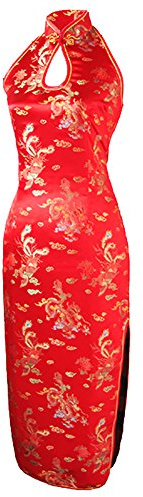7Fairy Women's Wedding Red Dragon Halter Backless Long Chinese Dress Size 4 US