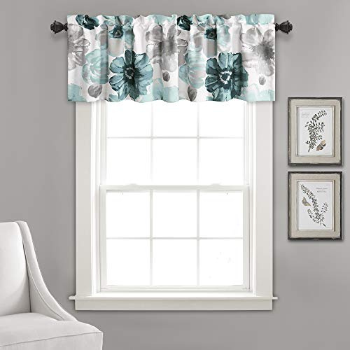 Lush Decor Leah, mantovana filtrante per la luce floreale, 132 cm di larghezza x 45,7 cm di lunghezza, blu – tenda floreale – decorazione primaverile – fiori fioriti colorati – mantovana per bagno o