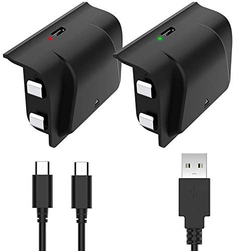 Kit de baterías y cable para mando inalámbrico Xbox One, baterías recargables de 2 paquetes de 1200 mAh para mando inalámbrico Xbox One/One S/One X (no apto para Xbox Series X/S)