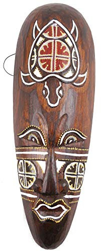 Coco Papaya Petit masque africain en bois - Décoration batik au motif tortue 30cm