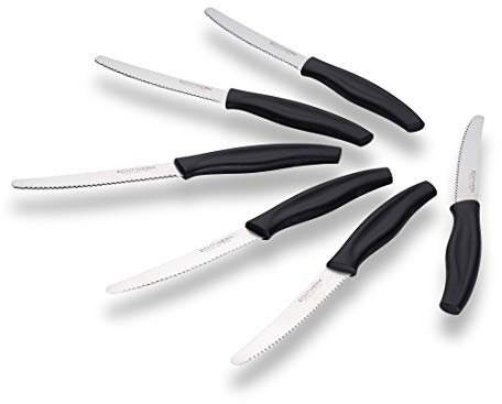 ECHTWERK Coltello da pane, pratico coltello da colazione da 6 pezzi, in acciaio inox con bordo seghettato, adatto per panini, baguette e torte, manico ergonomico in plastica, nero