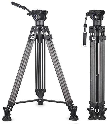 INNOREL VF80C Video Tripod System Tripod & Fluid Video Head Kit 188cm Professional Heavy Duty Carbon Twin Tube Tripod with F80 Fluid Head Mid-Level Spreader Max Load 12KG DSLR Camcorder(VF80+F80)