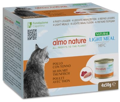 HFC Natural Light Meal - Nourriture pour Chats Adultes – Poulet et Thon 50 g x 4 Unités, 200 g