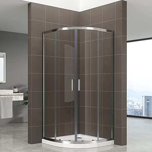 TIBY Cabine de douche 1/4 de cercle porte coulissante H 190 cm verre transparent 80 x 80 cm