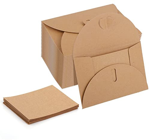 TIESOME Mini Umschläge, 25 Stück kleine Kraftumschläge mit 25 Stück Blankokarten Set braune Kraftumschläge für Geschenkkarten und Visitenkarten (4,13 x 2,75 in)