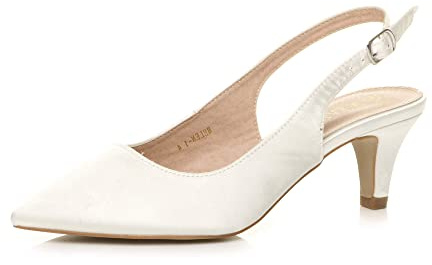 Ajvani Dam låg mellanklack 50-tal slingback spänne spetsig domstol skor storlek, Elfenbensfärgad, 36 EU