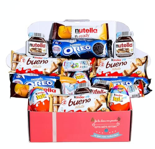 Boîte de chocolats, Coffret cadeau original pour anniversaires, enfants, amoureux, Kinder Bueno, Happy Hippo, Joy, Nutella B-ready, biscuits, Coffret chocolat a offrir pour Noël, Carton recyclable
