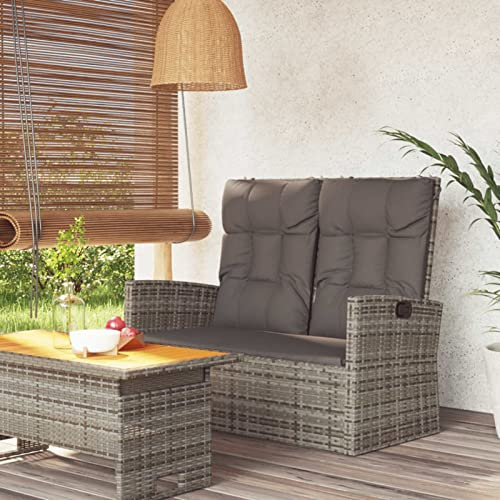 Festnight Gartenbank 2 Sitzer mit Liegefunktion Rattansofa 2 Sitzer Outdoor-Bank Verstellbare Rückenlehne mit Kissen Grau Garten Relaxbank Gartensofa 2 Sitzer Gartenmöbel 2-Sitzer Bank 118 cm