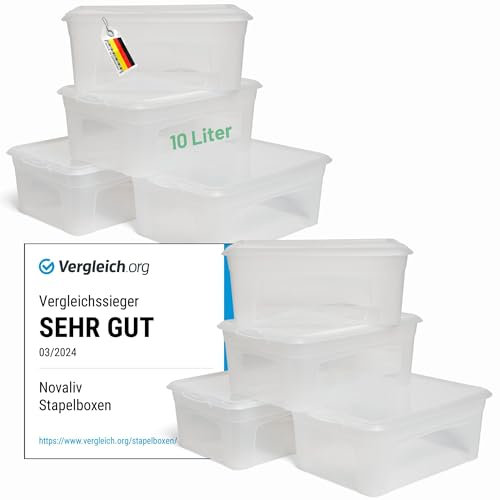 Novaliv 8x Aufbewahrungsboxen mit Deckel 10L transparente Boxen stapelbare Nestbar Storage boxes mit Clipverschluss Kunststoff BPA-frei 37x26x14 cm