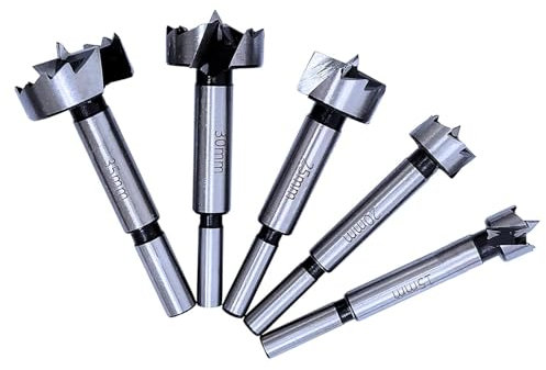 Juego de 5 brocas Forstner para madera (Ø15/20/25/30/35 mm) con vástago redondo con caja de almacenamiento de madera