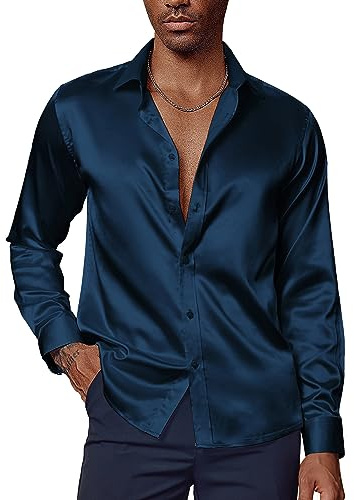 PJ PAUL JONES Mens Shirts Long Sleeve Satin Sequin Dress Shirt with Bow Tie | Shirts for Men Adult Silk Like Tuxedo Shirts Luxury Button Down Wedding Party Disco Prom Sequin Shirts